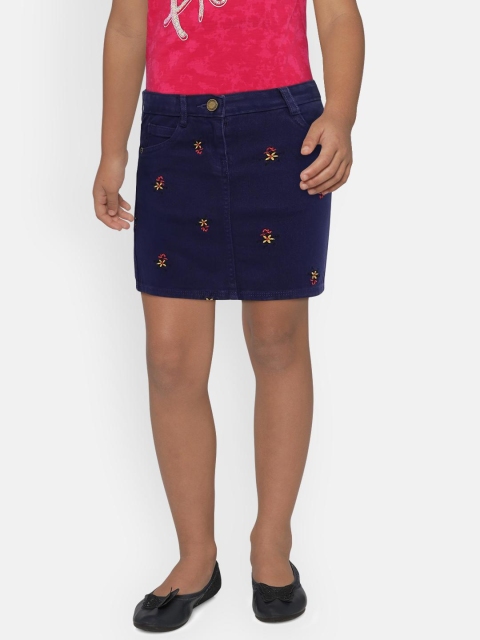 

Bossini Girls Navy Blue Embroidered Denim Skirt