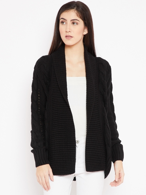 

Cayman Women Black Self Design Woollen Front-Open Sweater