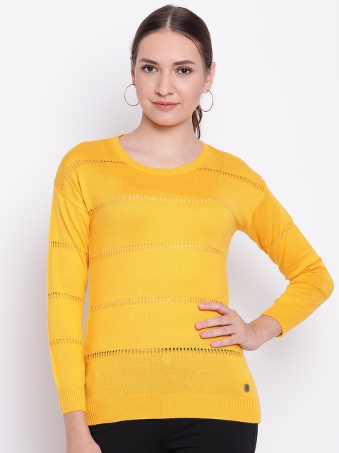 

Cayman Women Yellow Woollen Self Design Pullover