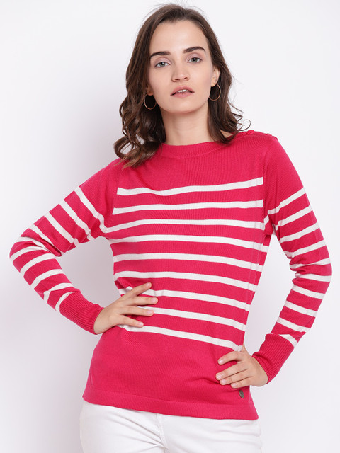 

Cayman Women Pink & White Striped Woollen Pullover