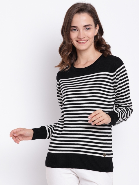 

Cayman Women Black & White Woollen Striped Pullover