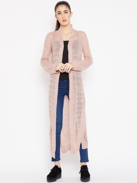 

Cayman Peach-Coloured Self Design Open Front Woollen Shrug
