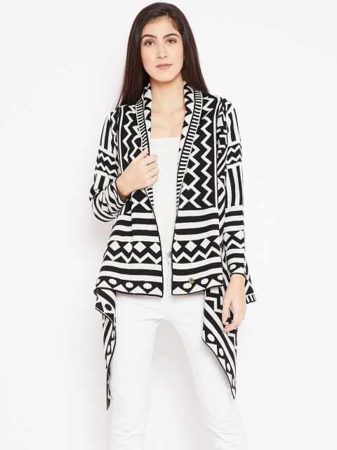 

Cayman Women Black & Off-White Self Design Front-Open Woollen Sweater