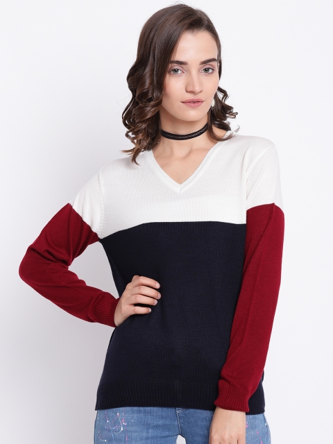 

Cayman Women Navy Blue & White Colourblocked Pullover