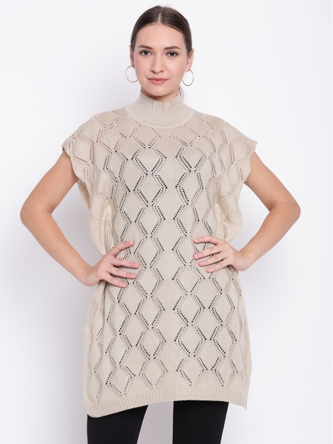 

Cayman Women Black & Beige Self Design Woollen Poncho