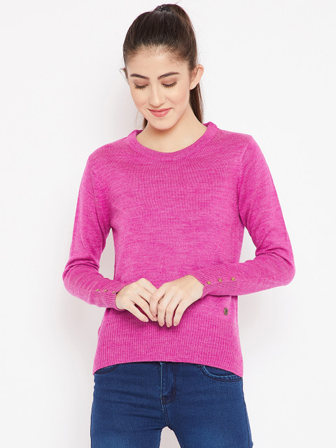 

Cayman Women Pink Solid Woollen Pullover