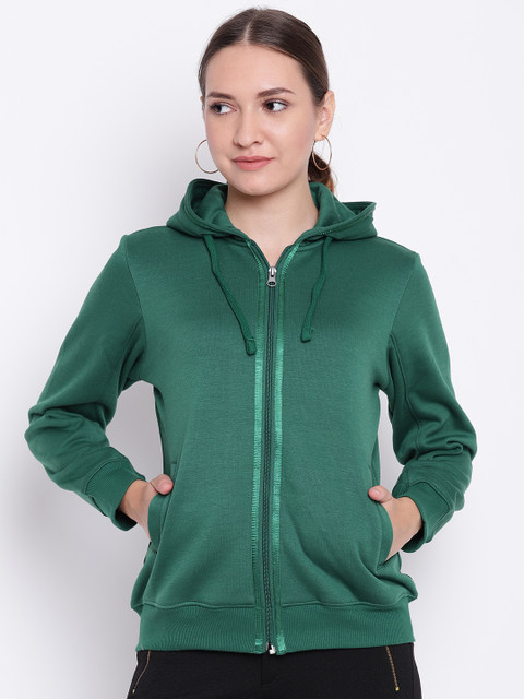 

Cayman Women Green Solid Hooded Sweatshirt