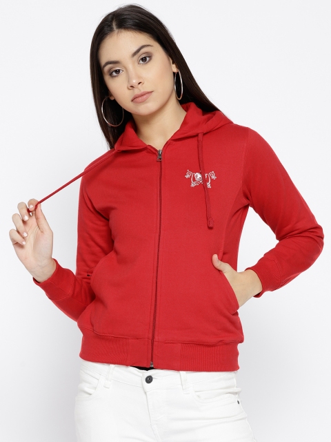 

Cayman Women Red Solid Hooded Sweatshirt
