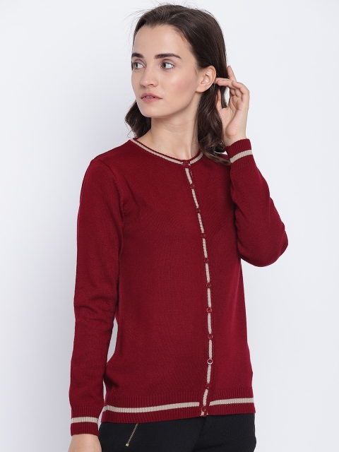 

Cayman Women Maroon Woollen Solid Cardigan