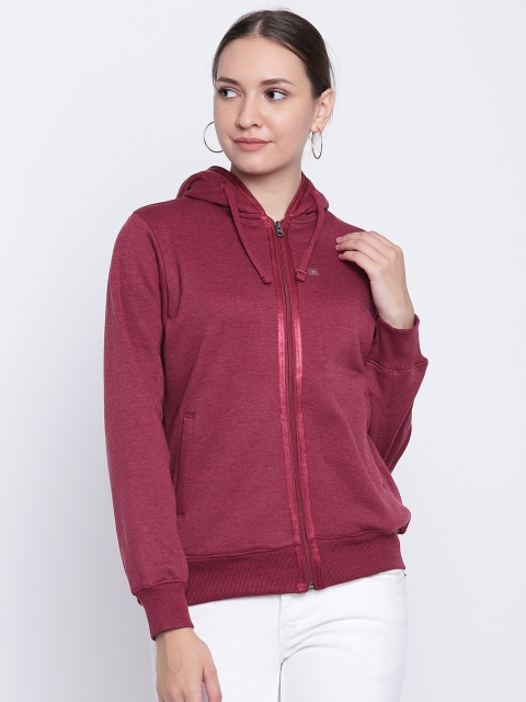 

Cayman Women Maroon Solid Hooded Sweatshirt