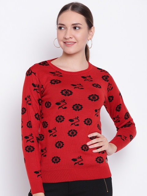 

Cayman Women Rust Red & Black Self Design Pullover