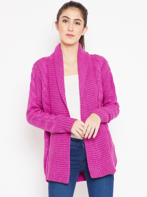 

Cayman Women Pink Cable Knit Self Design Front- Sweater