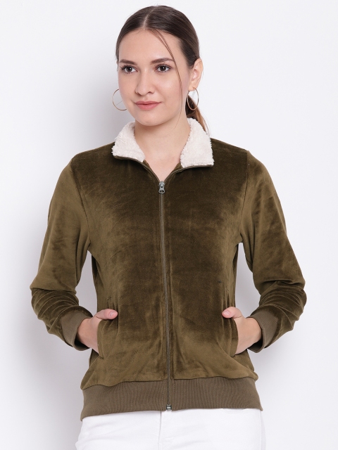 

Cayman Women Olive Green Solid Sweatshirt
