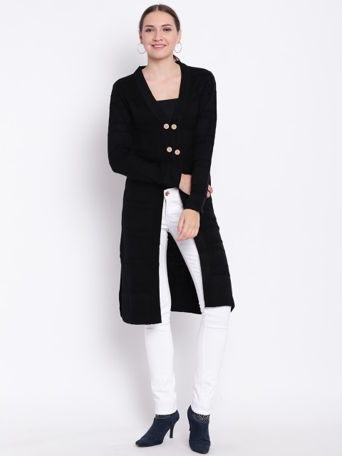 

Cayman Women Black Self-Striped Woollen Longline Cardigan