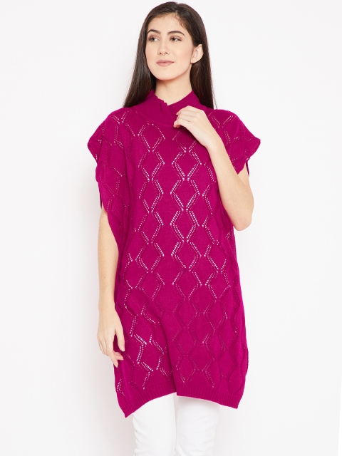 

Cayman Women Magenta Open Knit Woollen Longline Sweater