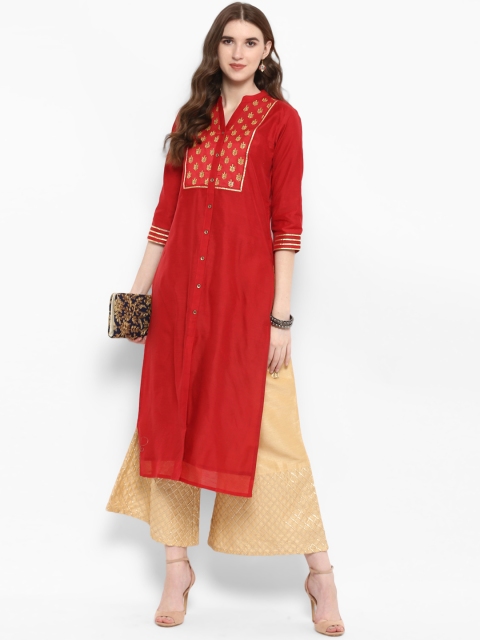 

Varanga Women Red & Beige Embroidered Kurta with Palazzos