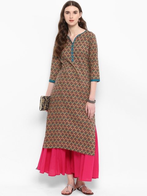 

Varanga Women Taupe & Pink Printed Kurta with Palazzos
