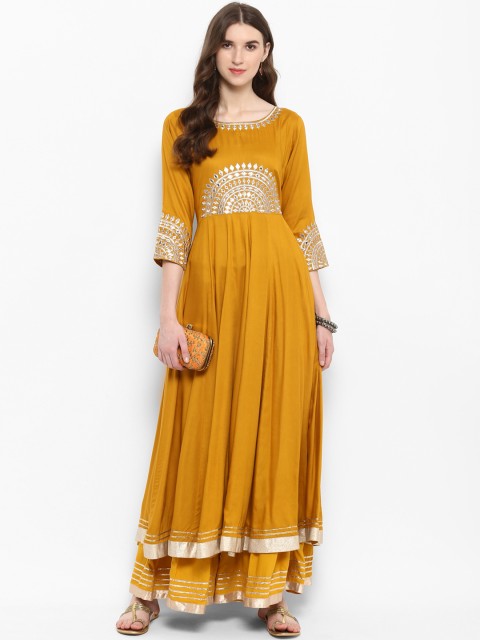 

Varanga Women Mustard Embroidered Kurta with Palazzos
