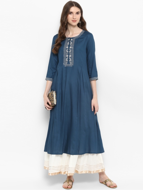 

Varanga Women Blue & White Embroidered Kurta with Palazzos