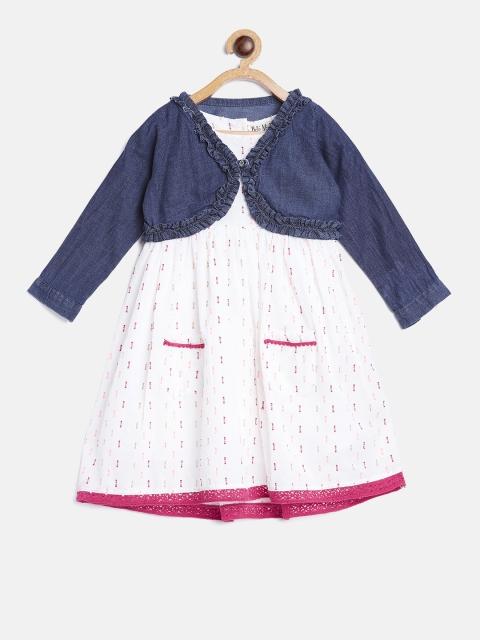 

Bella Moda Girls White & Red Self Design A-Line Dress with Jacket