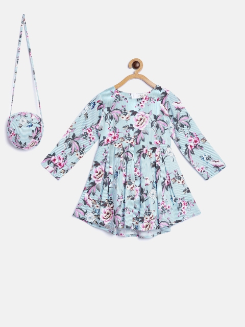 

Bella Moda Girls Blue & Pink Floral Print Fit & Flare Dress