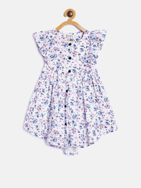 

Bella Moda Girls White & Blue Printed Fit and Flare Dress