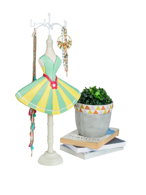 

Chumbak Teal & Yellow Patterned Jewellery Holder