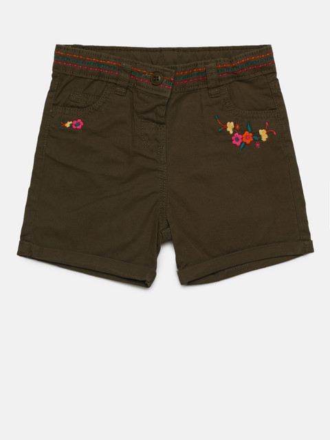 

Juniors by Lifestyle Girls Olive Green Solid Regular Fit Regular Shorts
