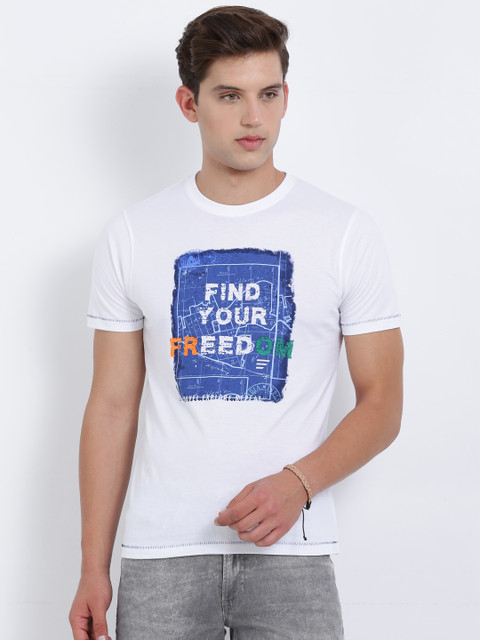 

t-base Men White Printed Round Neck T-shirt