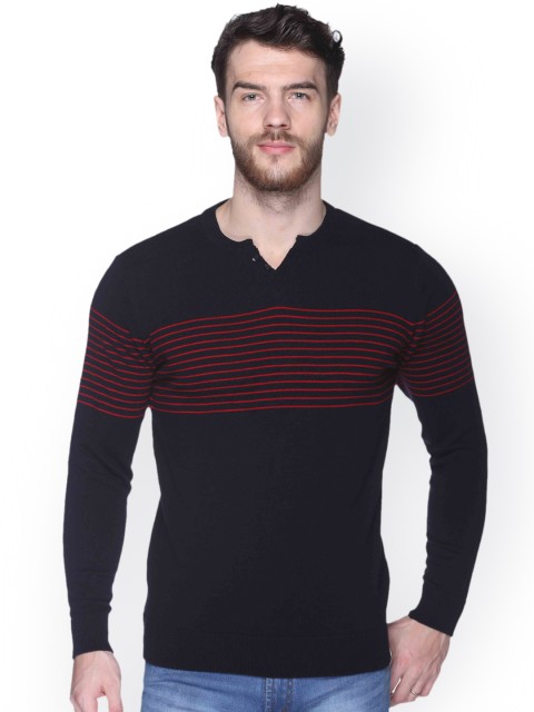 

Club York Men Navy Blue & Red Striped Pullover
