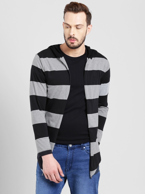 

Rigo Men Black & Grey Striped Open Front Shrug