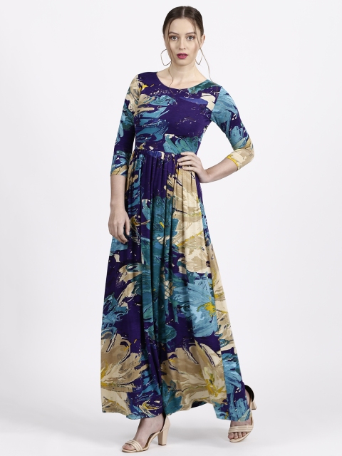 

Label Ritu Kumar Women Navy Blue Floral Print Maxi Dress