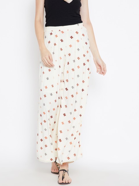 

Be Indi Women Off-White Straight Printed Palazzos
