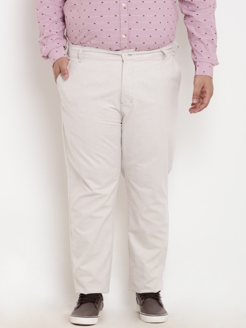 

John Pride Plus Size Men Beige Regular Fit Solid Linen Regular Trousers