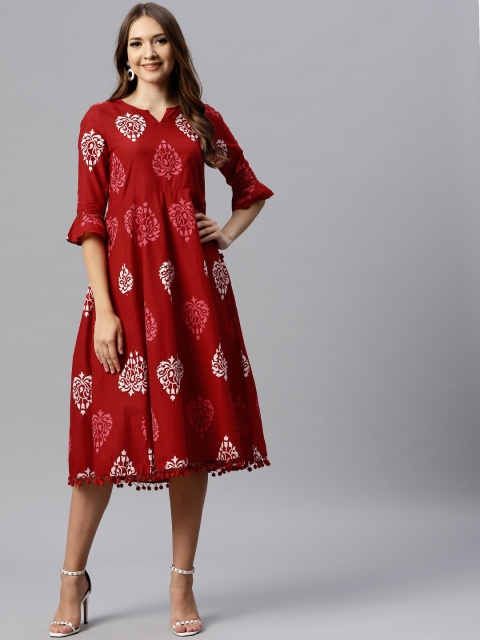 

Juniper Women Red & White Printed Fit & Flare Dress