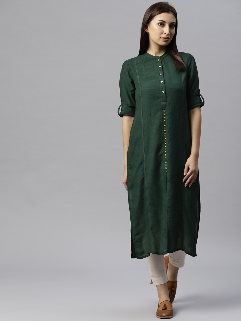 

Juniper Women Green & Off-White Solid Kurta with Trousers