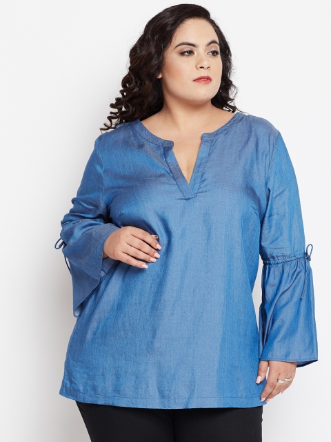 

NuBella Plus Size Women Blue Solid Denim Pure Cotton Top