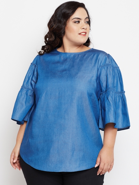 

Jealous 21 Women Navy Blue Solid Denim Shirt Style Pure Cotton Top