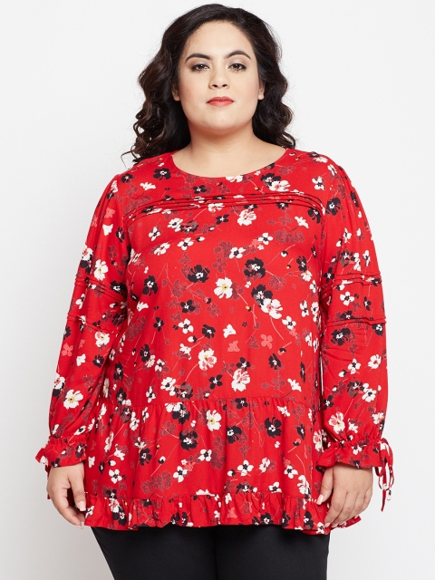 

NuBella Plus Size Women Red Printed Gia Ruffle Trim Top