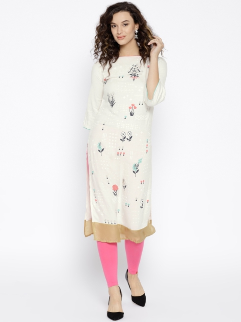 

Span Women White Printed Straight Kurta