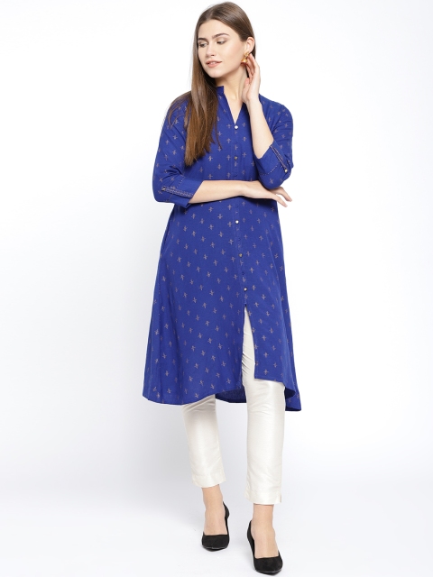 

Span Women Blue & Golden Printed A-Line Kurta