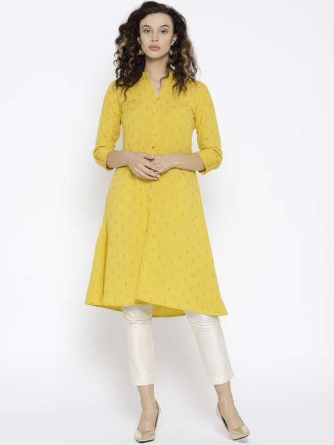 

Span Women Yellow Printed A-Line Kurta