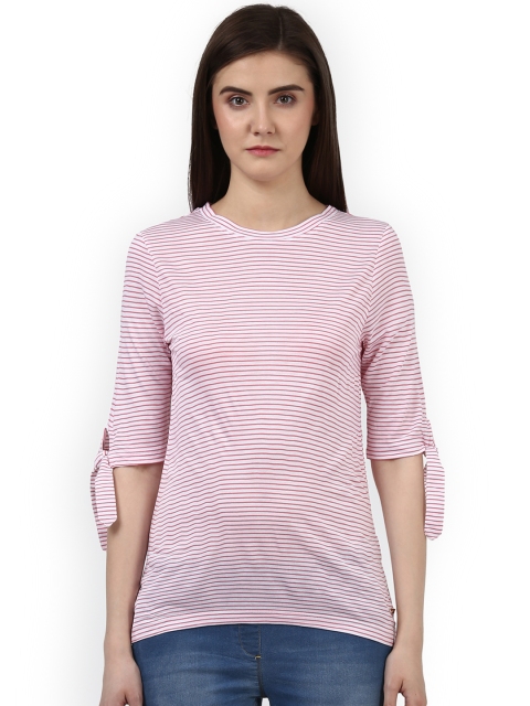 

Park Avenue Women Red & White Striped Round Neck T-shirt