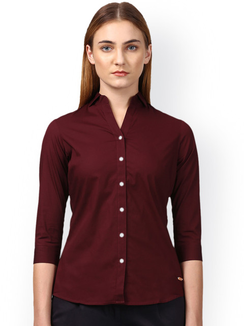 

Park Avenue Women Maroon Ainsley V-Neck Regular Fit Casual Shirt