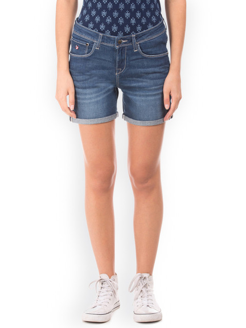 

U.S. Polo Assn. Women Blue Solid Regular Fit Denim Shorts
