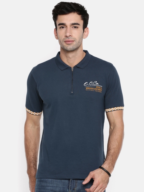 

ELABORADO Men Navy Blue Printed Polo T-shirt