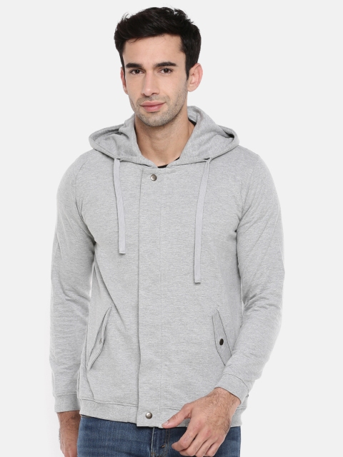

ELABORADO Men Grey Solid Hooded Sweatshirt
