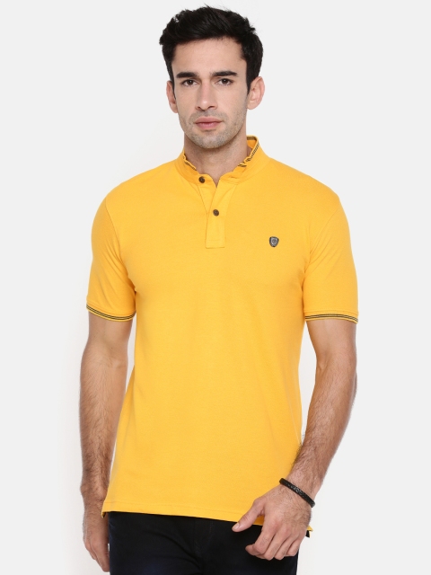 

ELABORADO Men Yellow Solid Mandarin Collar T-shirt