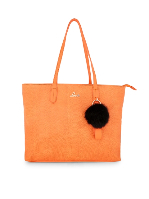 

Lavie Orange Textured Tote Bag