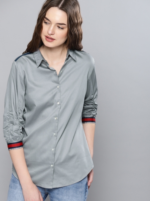 

NUSH Women Grey Solid Casual Shirt